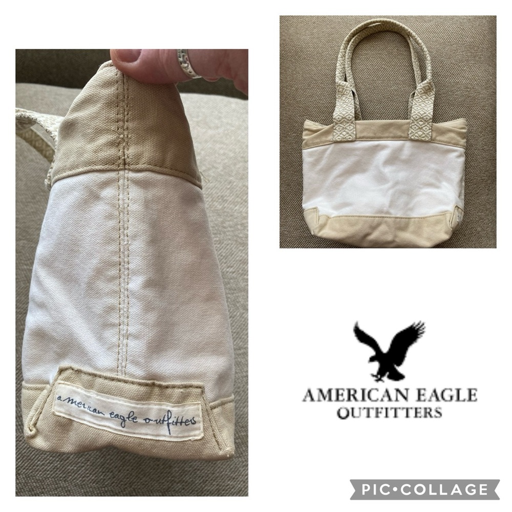 American Eagle Canvas Bag. Woven Cotton Straps. Tan and Cream Color Canvas. EUC.